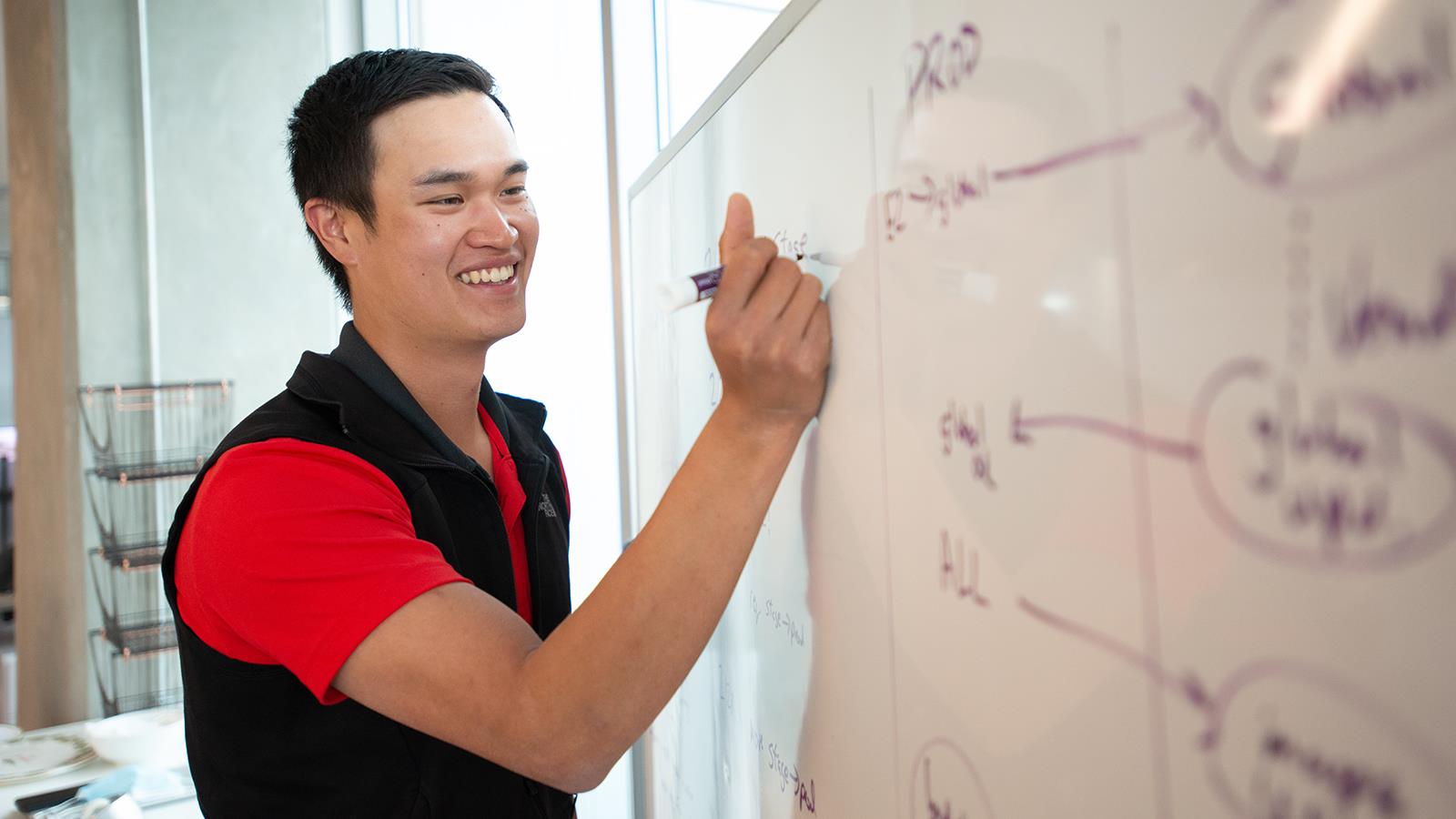 Male Intern Writing on Whiteboard