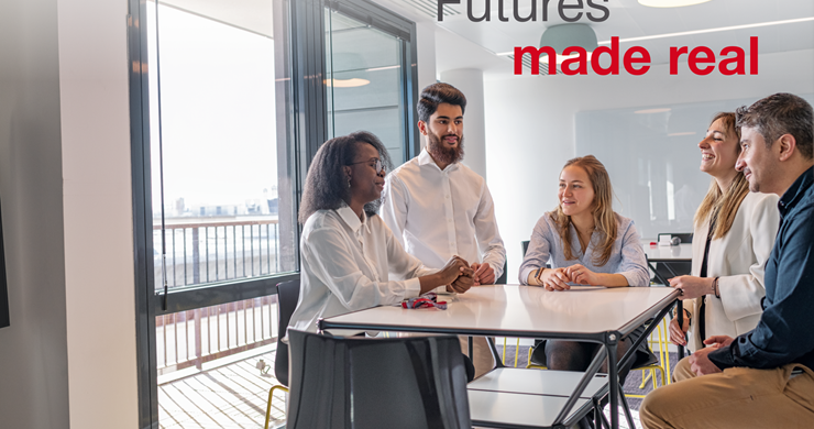 Team in Conversation at Table