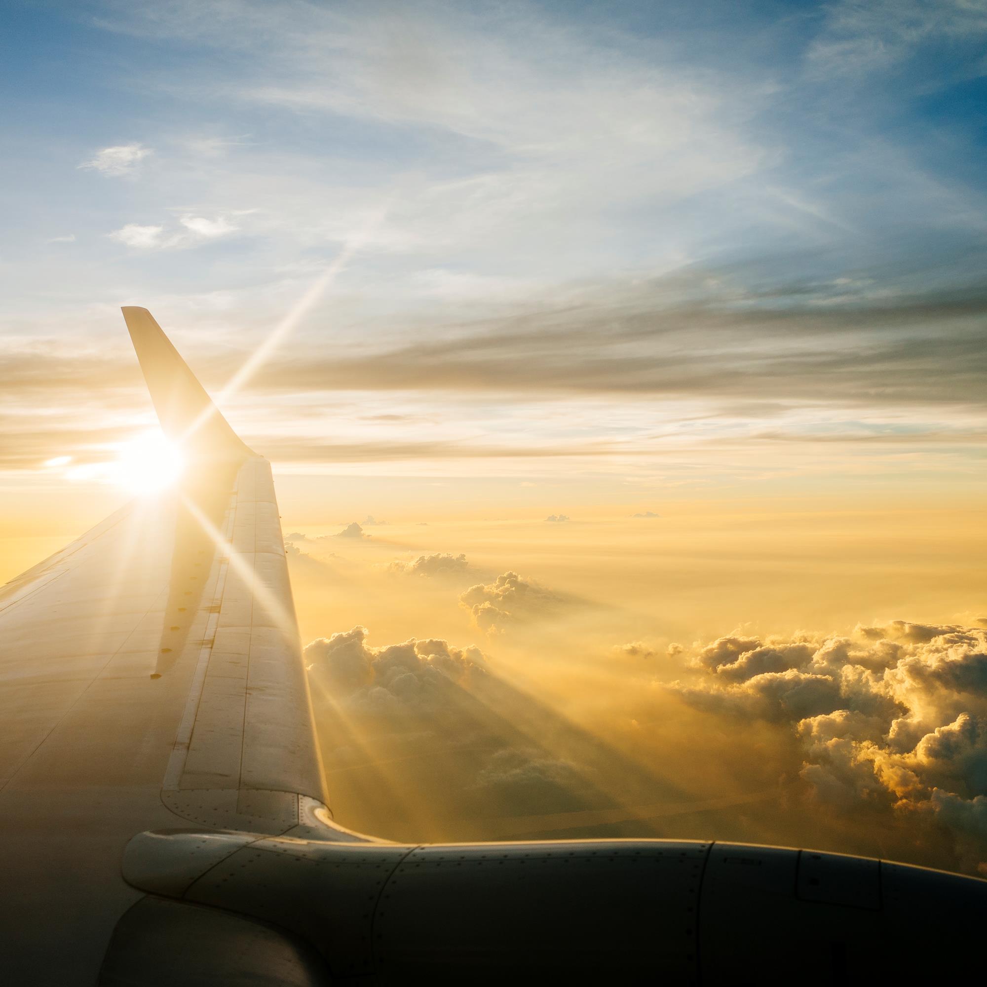 Wing Airplane Blue Sky Twilight Sunset