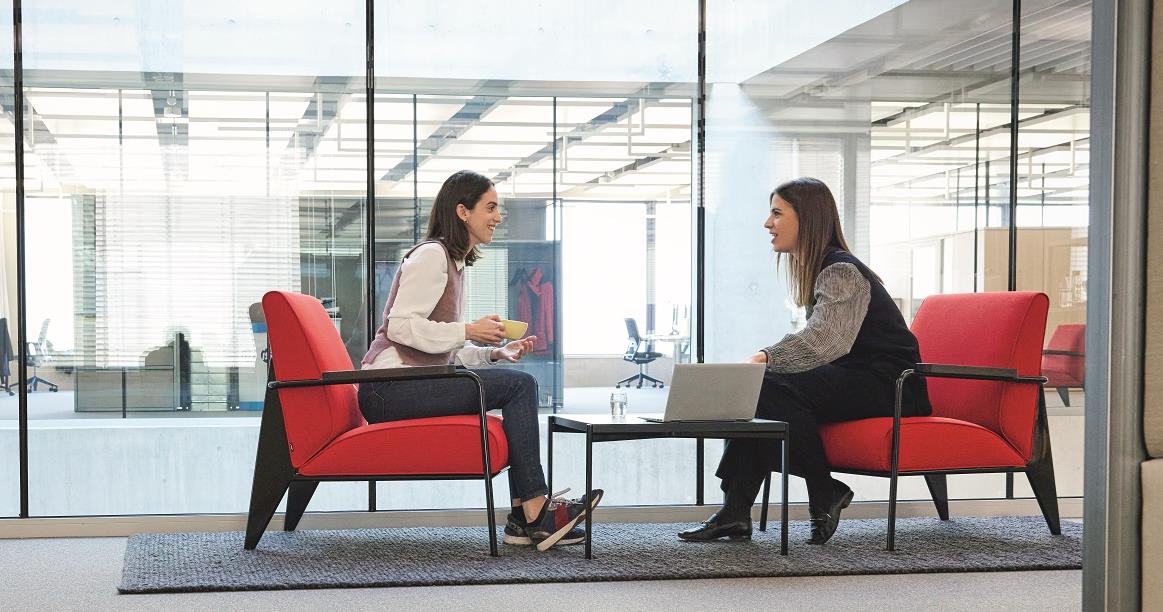 Two Early Career Females Meeting in Lobby